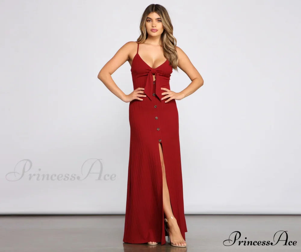 Effortless Style Stylish Tie-Front Maxi Dress