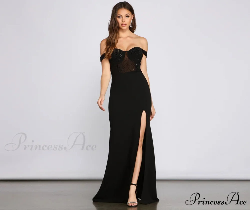 Elandra Formal Off The Graceful Shoulder Heat Stone Dress