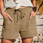 Elastic Band Cotton Fashion Waist Straight Leg Sport Loose With Drawstring Pockets Short