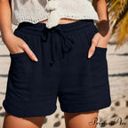 Elastic Band Cotton Fashion Waist Straight Leg Sport Loose With Drawstring Pockets Short