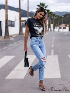 Elastic distressed leggings Jean