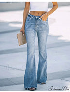 Elastic Flare Women Casual High Waist Slim Fit Denim Vintage Washed Pocket Women's Fashion Flared Jean