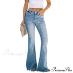 Elastic Flare Women Casual High Waist Slim Fit Denim Vintage Washed Pocket Women's Fashion Flared Jean