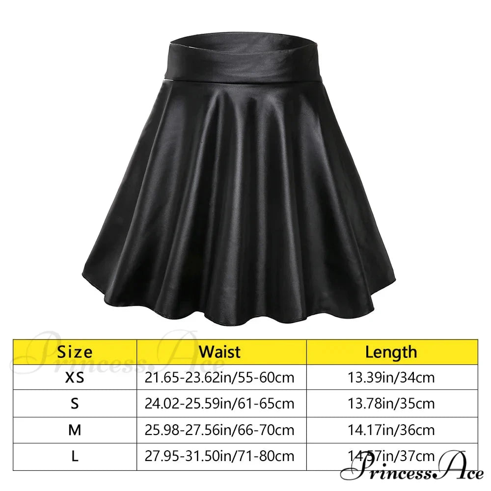 Elastic High Waist Faux Leather Skater Comfortable Stylish Chic Mini Skirt