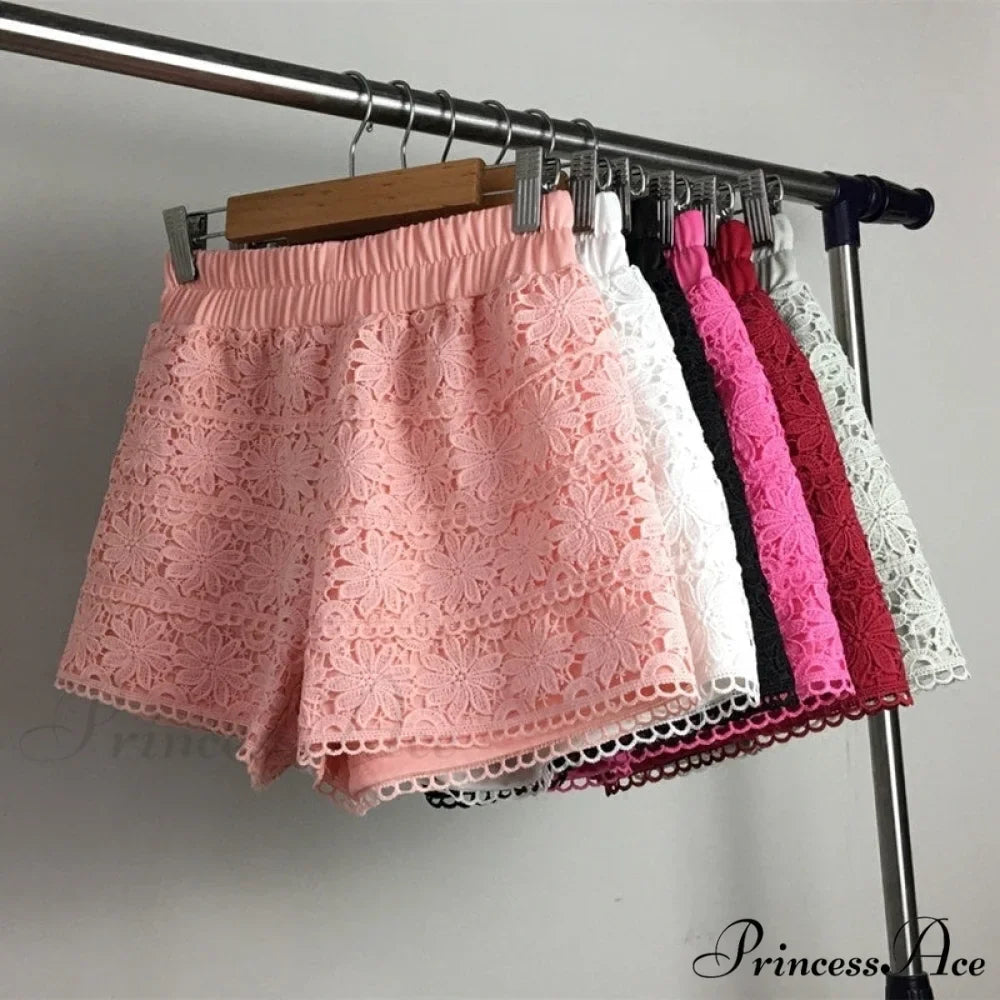 Elastic High Waist Lace Shorts