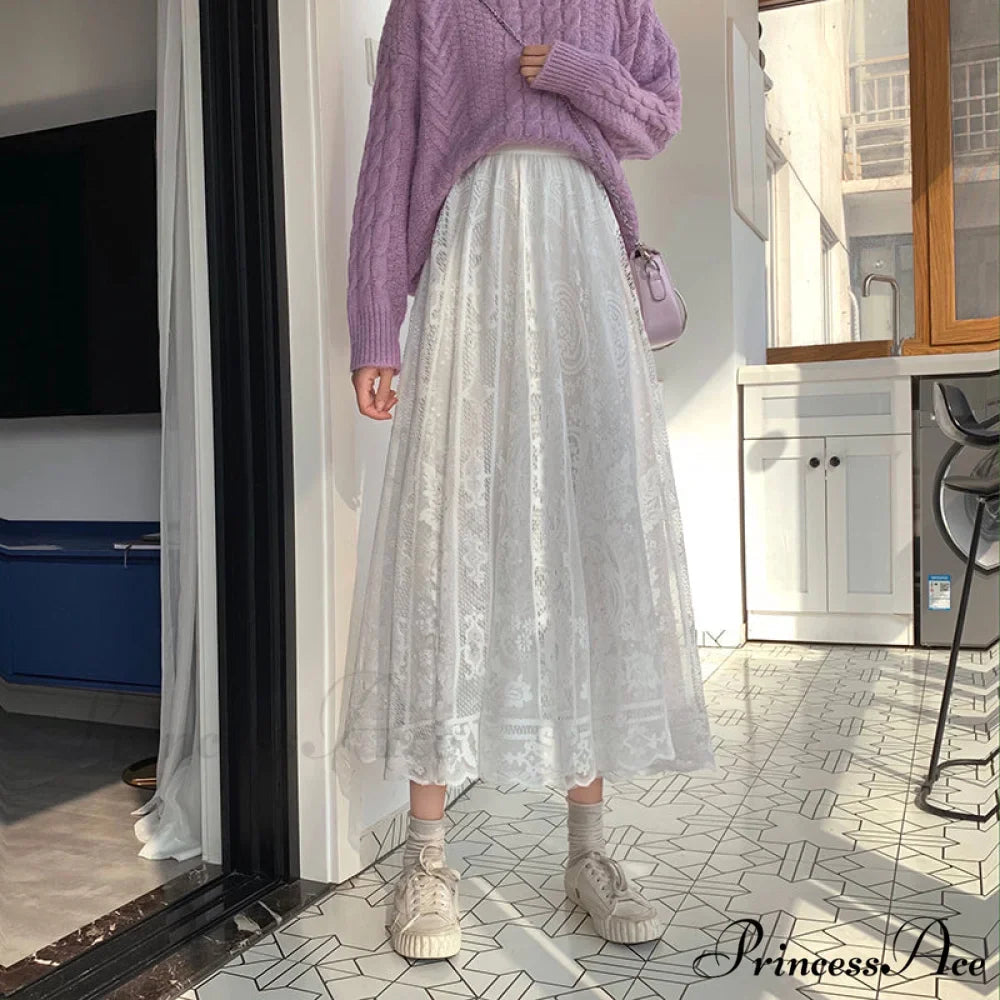 Elastic High Waist Lace Skirts