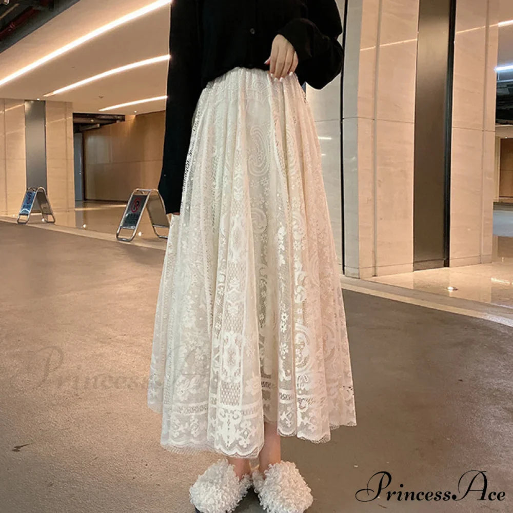 Elastic High Waist Lace Skirts