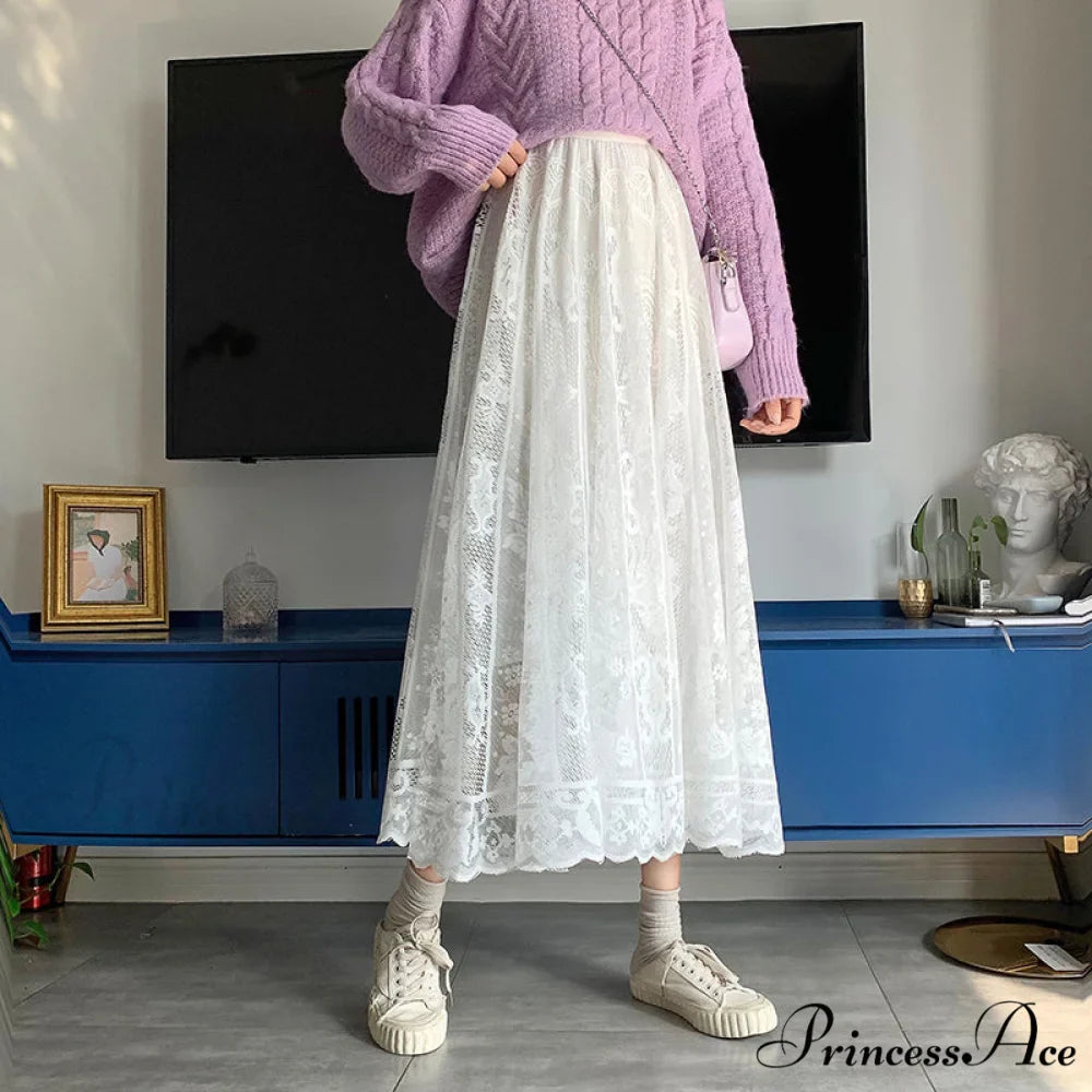 Elastic High Waist Lace Skirts