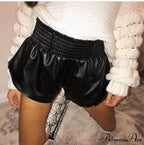 Elastic High Waist White PU Shorts