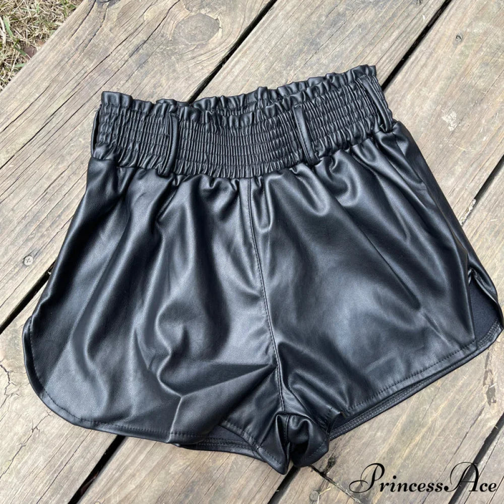 Elastic High Waist White PU Shorts