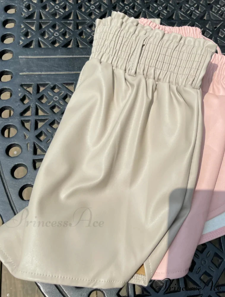 Elastic High Waist White PU Shorts