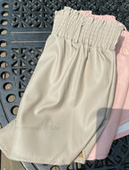 Elastic High Waist White PU Shorts