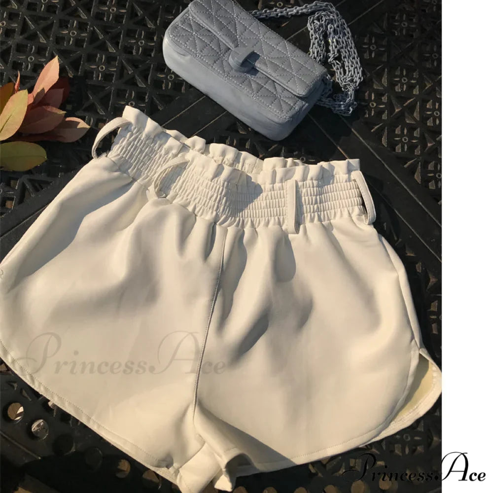 Elastic High Waist White PU Shorts