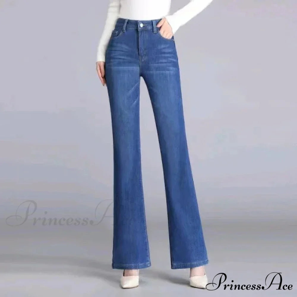 Elastic High Waist Woman Flare 2024 New Korean Fashion Clothing Pockets Slim Denim Solid Casual Flare Jean