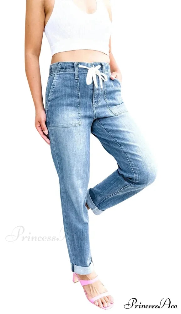 Elastic Skinny Pencil Casual Denim Drawstring High Waist Women's Fashionable Jean