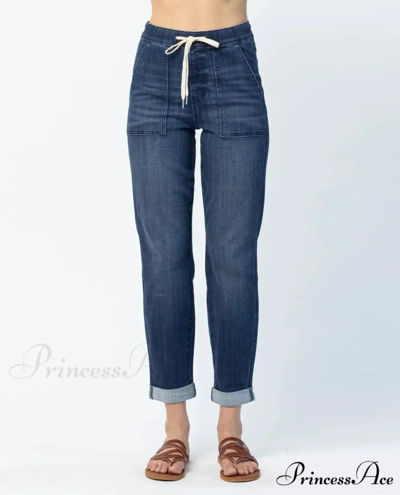 Elastic Skinny Pencil Casual Denim Drawstring High Waist Women's Fashionable Jean