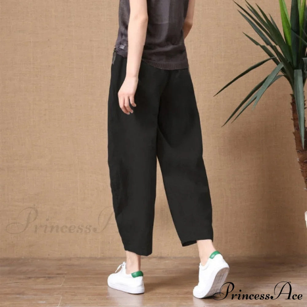 Elastic Waist Vintage Lady Loose Casual Pants