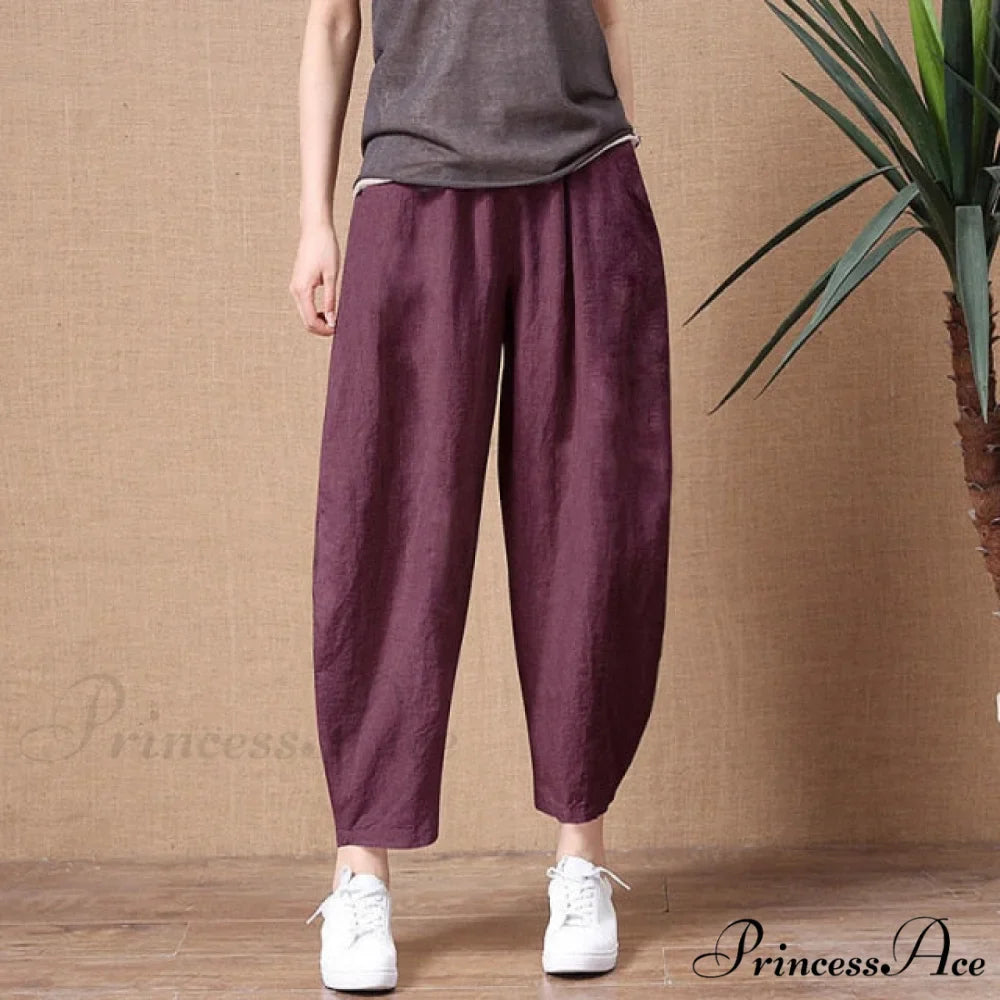 Elastic Waist Vintage Lady Loose Casual Pants