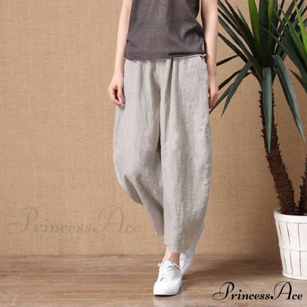 Elastic Waist Vintage Lady Loose Casual Pants