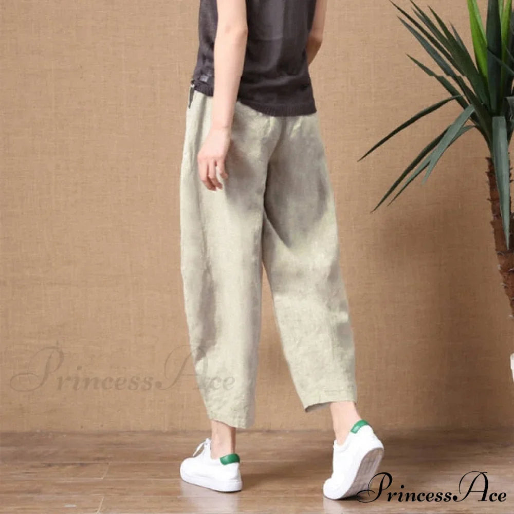 Elastic Waist Vintage Lady Loose Casual Pants