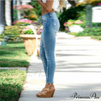 Elastic Women's Cutout Ripped High Waist Casual Daily Skinny Pocket 2024 Trend Fashion Design Long Jean