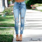 Elastic Women's Cutout Ripped High Waist Casual Daily Skinny Pocket 2024 Trend Fashion Design Long Jean