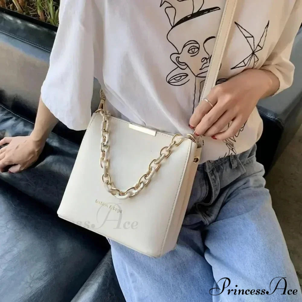 Elderly Leather Chain Pail Shoulder Crossbody