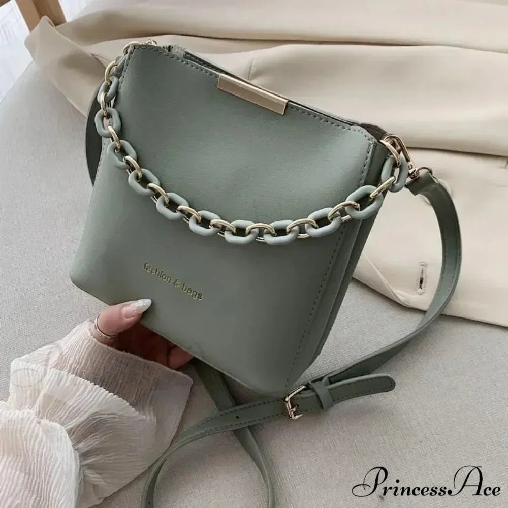 Elderly Leather Chain Pail Shoulder Crossbody