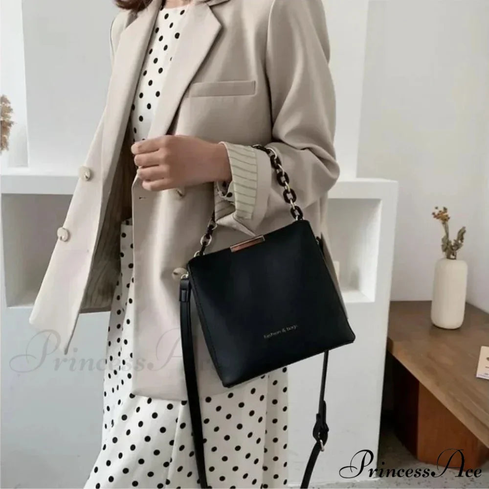 Elderly Leather Chain Pail Shoulder Crossbody