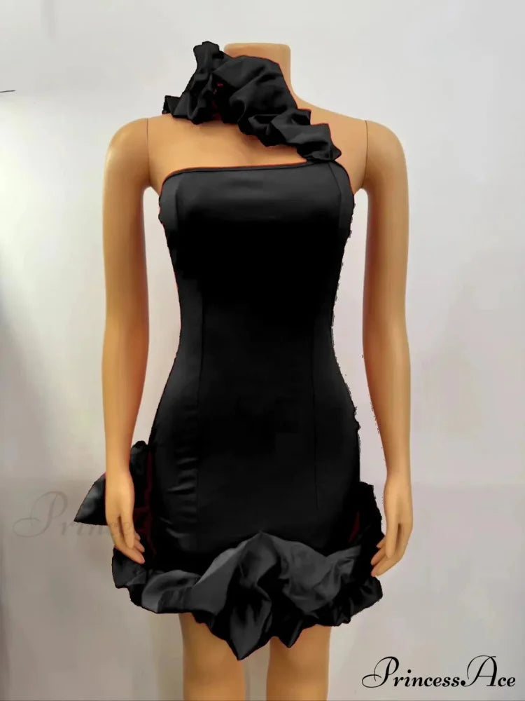 Elegant A-Line Backless One-Shoulder Red Christmas Party Dress