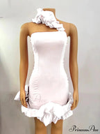 Elegant A-Line Backless One-Shoulder Red Christmas Party Dress