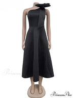 Elegant A Line Pleated One Shoulder Bow Red Christmas Party Dress