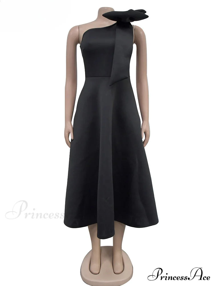 Elegant A Line Pleated One Shoulder Bow Red Christmas Party Dress