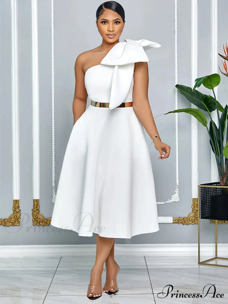 Elegant A Line Pleated One Shoulder Bow Red Christmas Party Dress