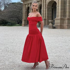 Elegant Backless Patchwork Long Red Sleeveless Bandeau Solid Pleated Wide Skirt Christmas Party Dress