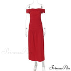 Elegant Backless Patchwork Long Red Sleeveless Bandeau Solid Pleated Wide Skirt Christmas Party Dress