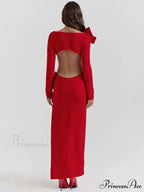 Elegant Bow Backless Sexy Chic Maxi Christmas Party Dress