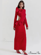 Elegant Bow Backless Sexy Chic Maxi Christmas Party Dress