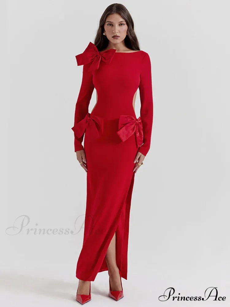 Elegant Bow Backless Sexy Chic Maxi Christmas Party Dress