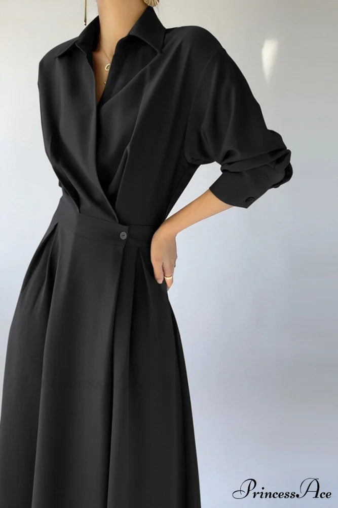 Elegant Casual A-Line Long Sleeve Slim Waist Black Vestidos Dress