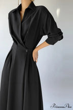 Elegant Casual A-Line Long Sleeve Slim Waist Black Vestidos Dress