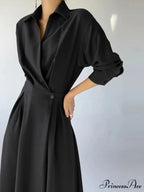 Elegant Casual A-Line Long Sleeve Slim Waist Black Vestidos Dress