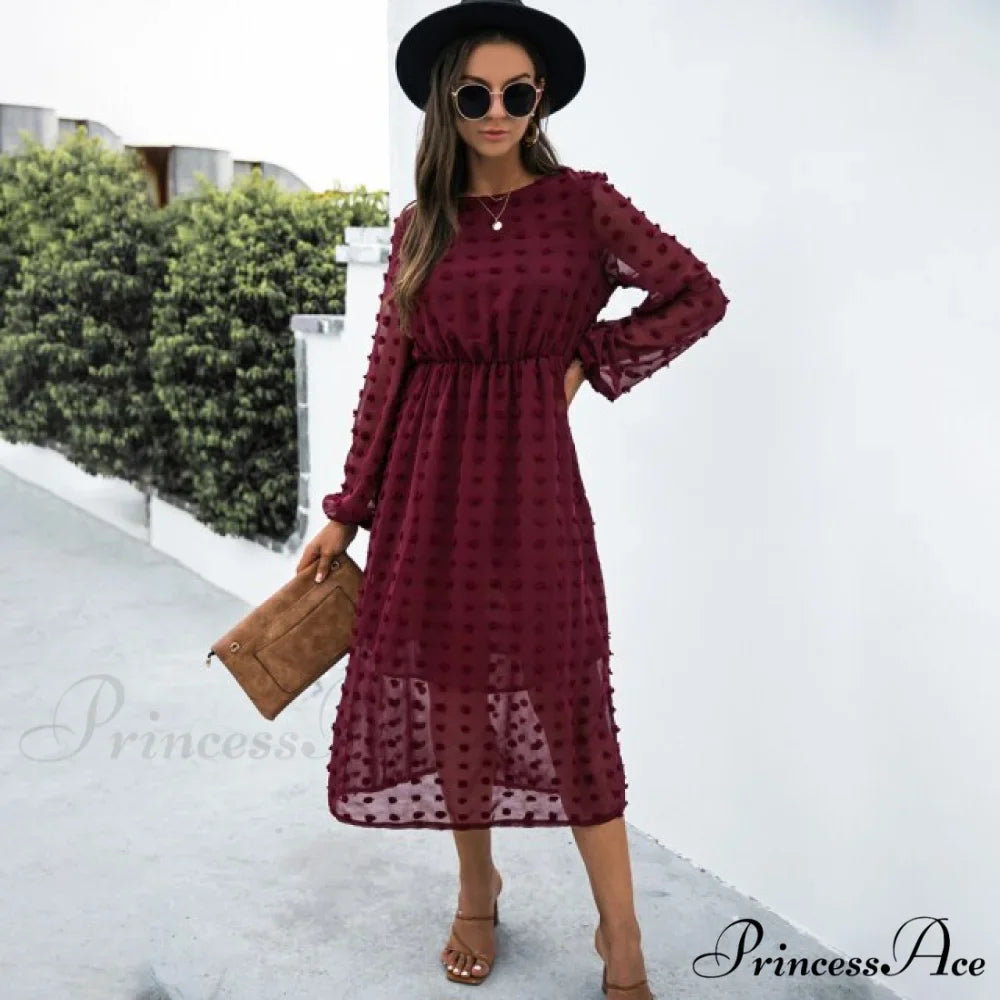 Elegant Casual Chiffon Party Vintage Midi Dresses