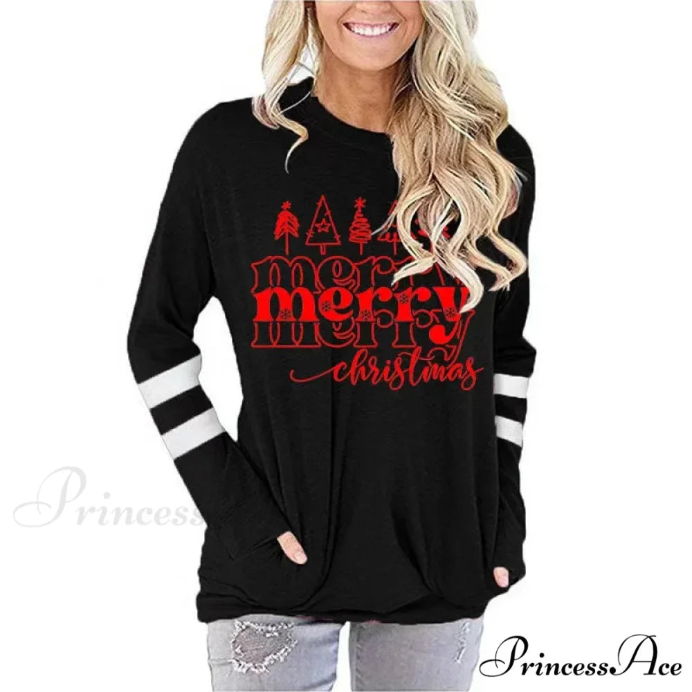 Elegant Casual Loose Round Neck Outdoor Autumn Winter Christmas Tree Hoodie