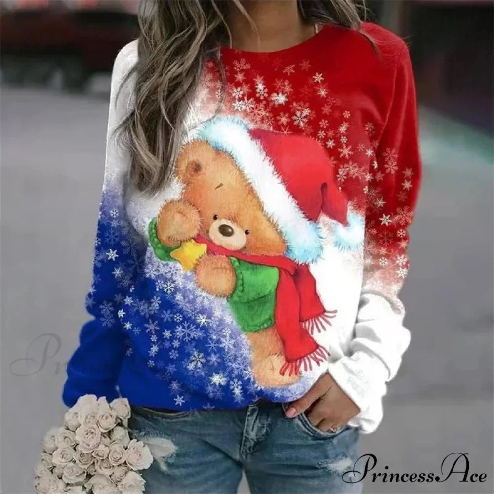 Elegant Casual Loose Round Neck Outdoor Autumn Winter Christmas Tree Hoodie