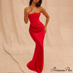 Elegant Corset Strap Neck Backless Maxi Red Christmas Party Dress