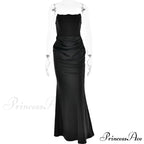 Elegant Corset Strap Neck Backless Maxi Red Christmas Party Dress