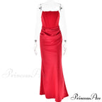 Elegant Corset Strap Neck Backless Maxi Red Christmas Party Dress