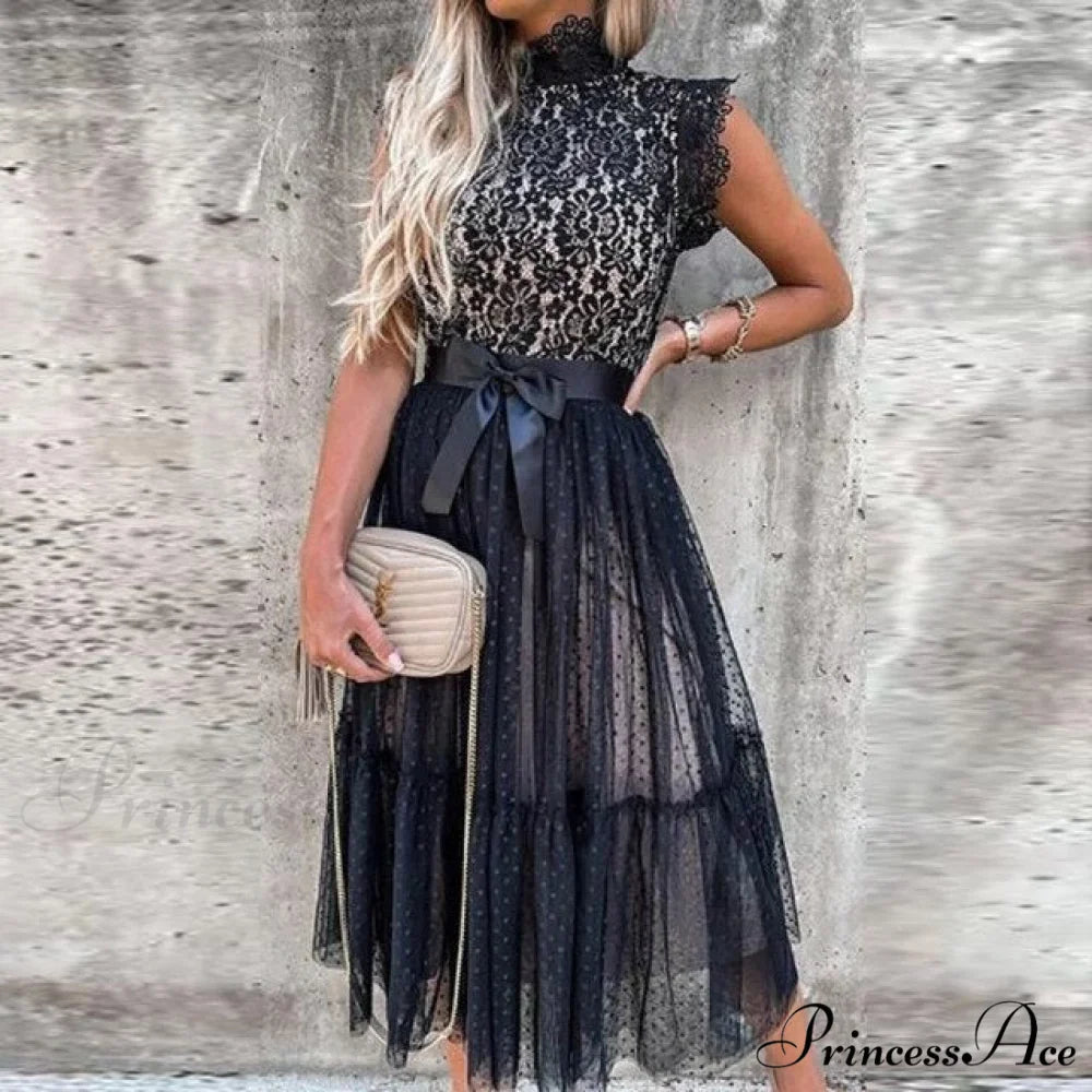 Elegant Crochet Lace Patchwork Flower Dress