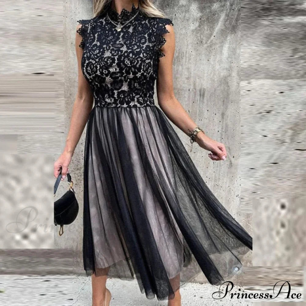 Elegant Crochet Lace Patchwork Flower Dress